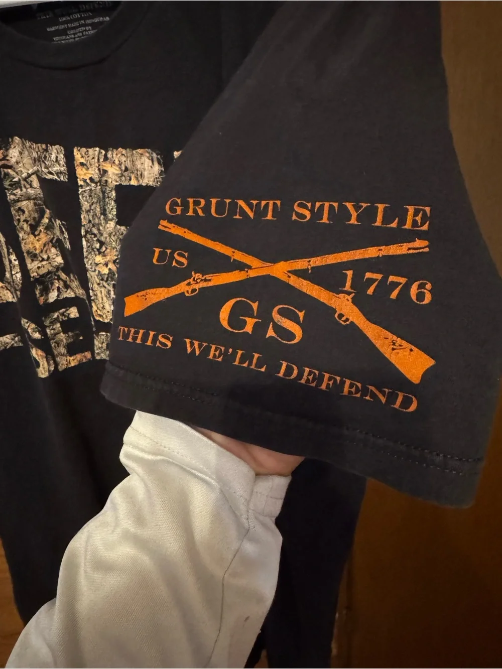 Grunt Style Black T-Shirt with Camo Orange 